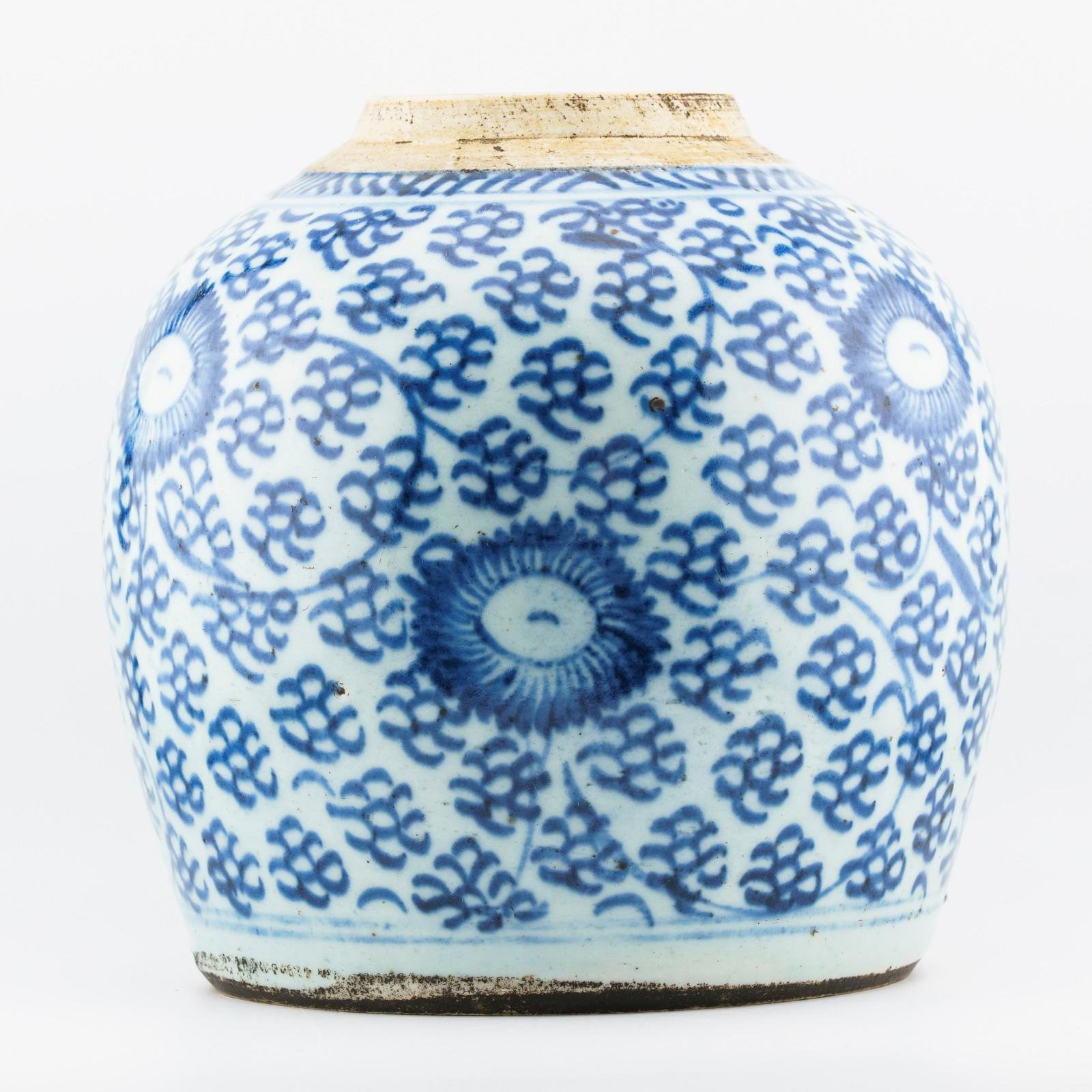 Chinese Porcelain Ginger Jar Blue White Lotus Scrolls Late Qing Period 19th C - Image 4