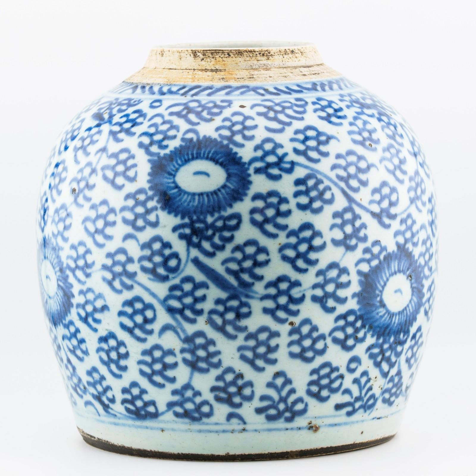 Chinese Porcelain Ginger Jar Blue White Lotus Scrolls Late Qing Period 19th C - Image 5