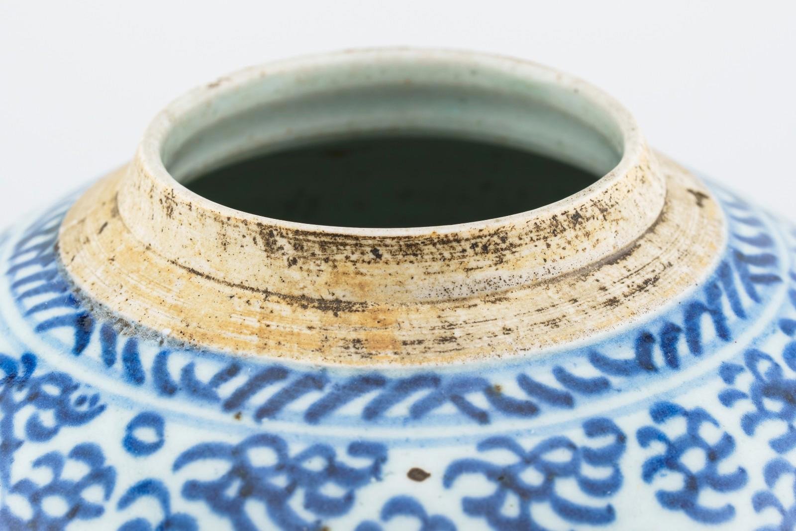 Chinese Porcelain Ginger Jar Blue White Lotus Scrolls Late Qing Period 19th C - Image 6