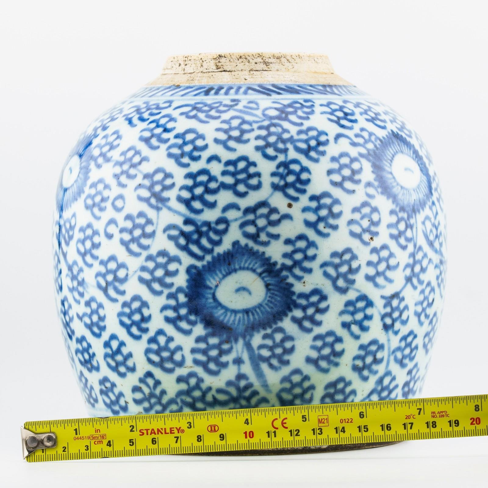 Chinese Porcelain Ginger Jar Blue White Lotus Scrolls Late Qing Period 19th C - Image 15