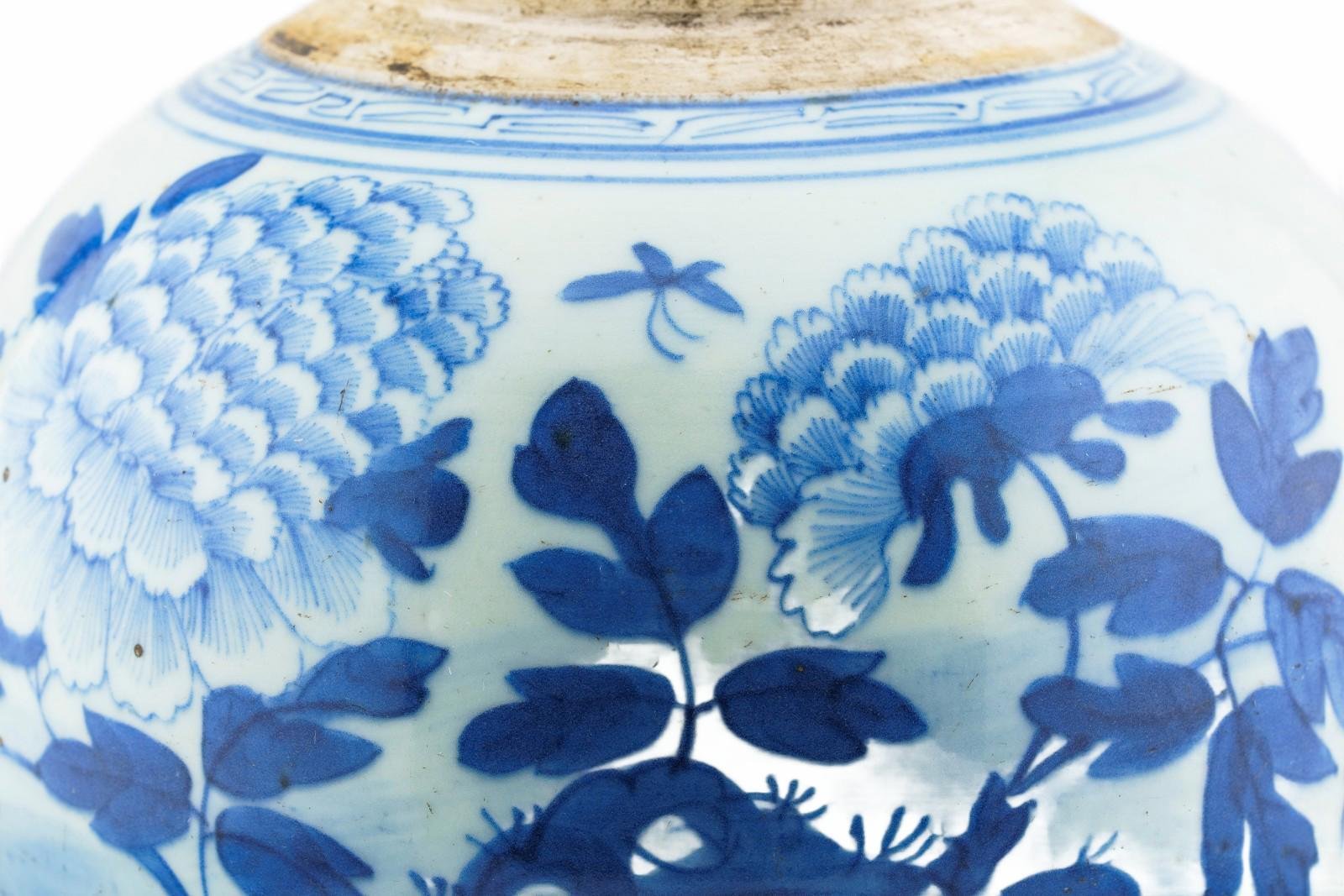 Chinese Porcelain Ginger Jar Blue White Butterfly Peony Late Qing Period 19th C - Image 4