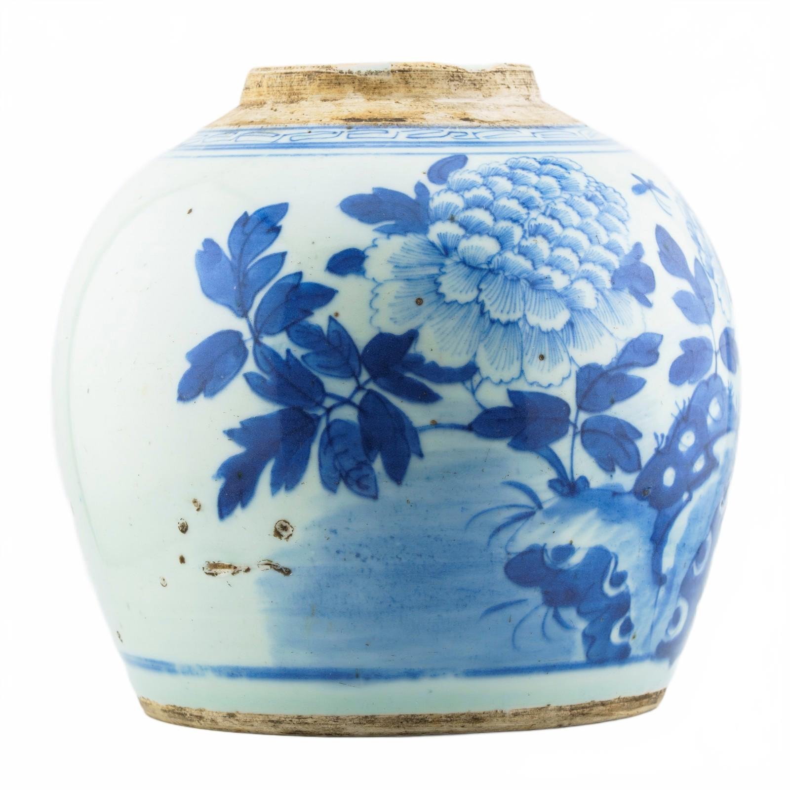 Chinese Porcelain Ginger Jar Blue White Butterfly Peony Late Qing Period 19th C - Image 6