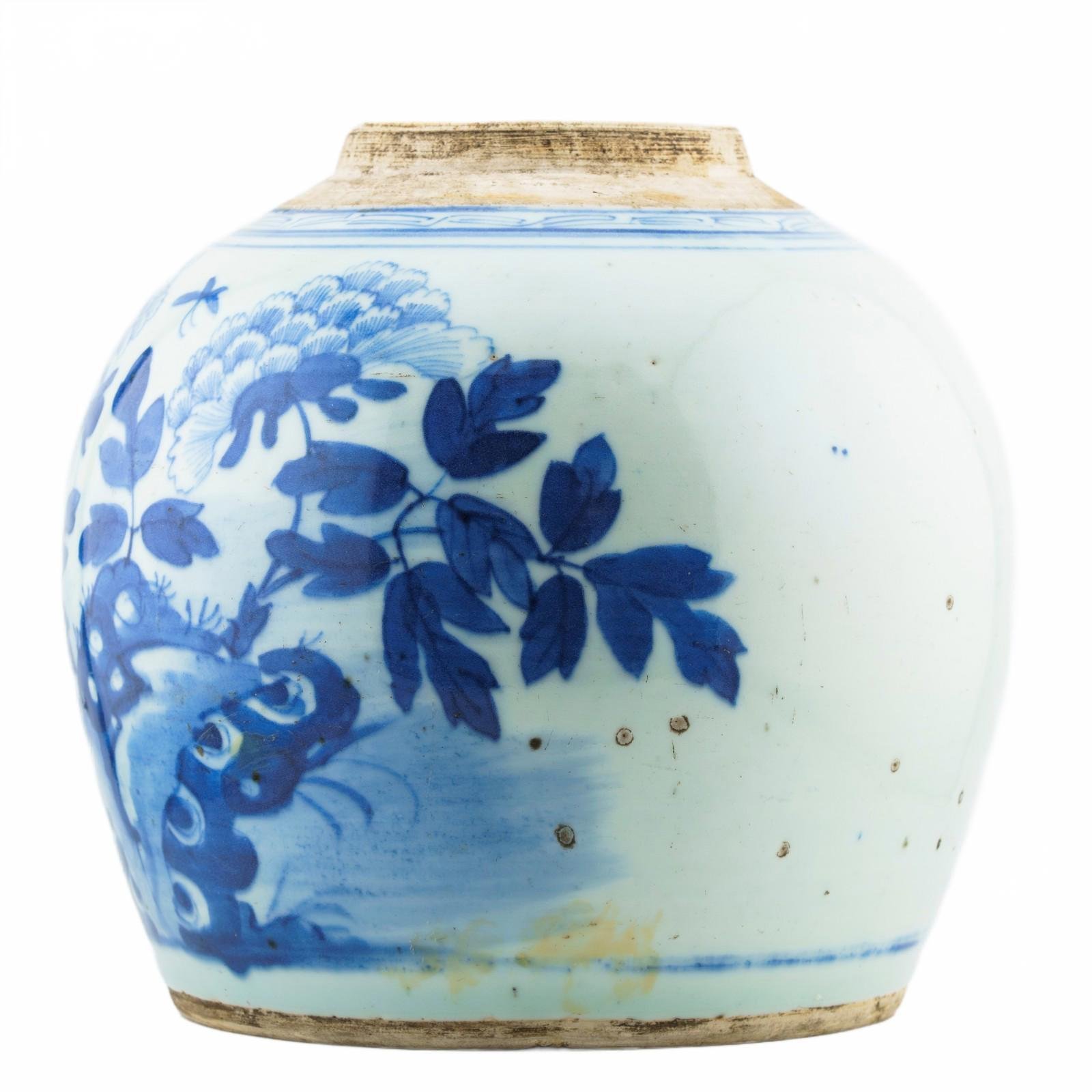 Chinese Porcelain Ginger Jar Blue White Butterfly Peony Late Qing Period 19th C - Image 8