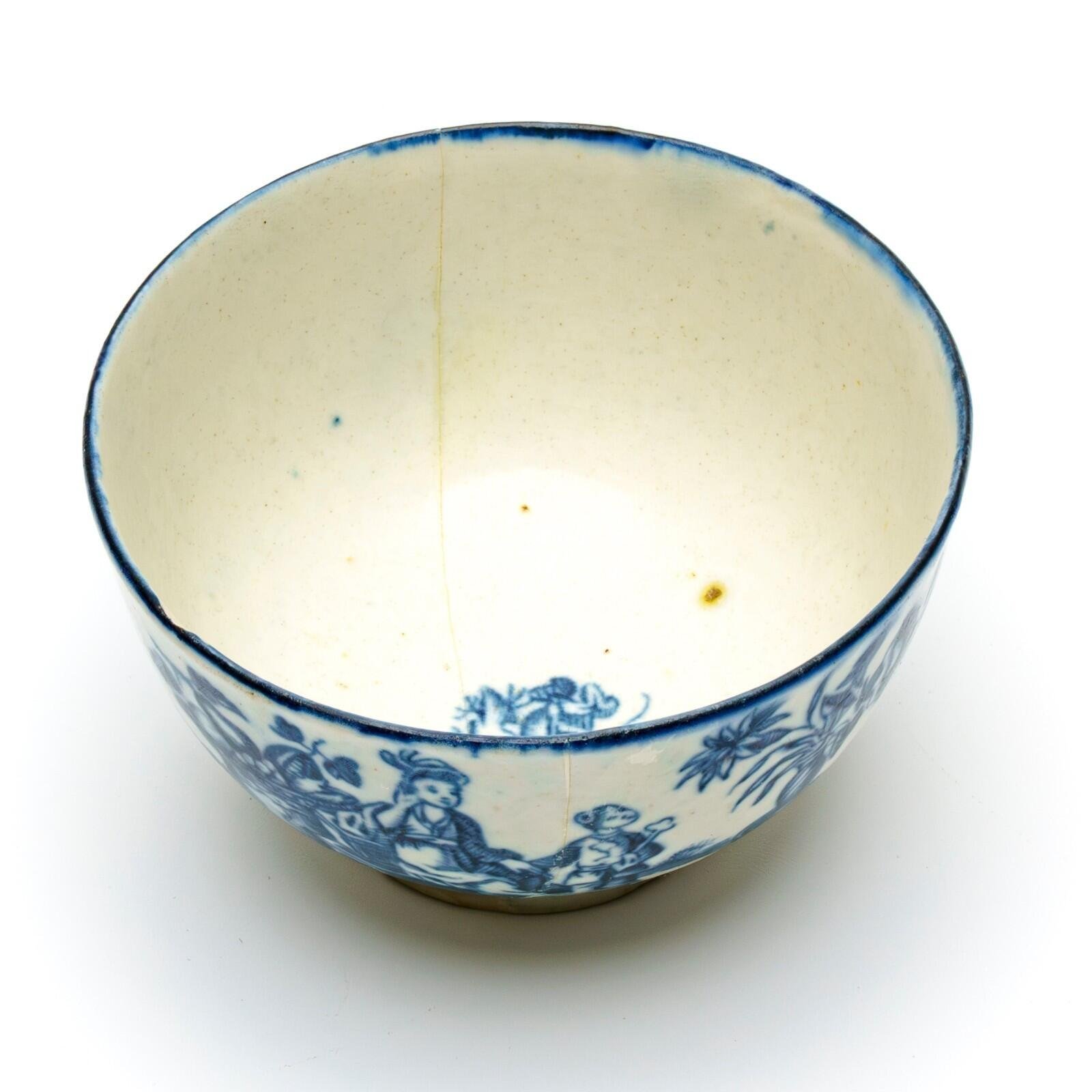 England Worcester Porcelain Bowl Cobalt Blue White Crescent Mark Dr Wall 18th C - Image 4