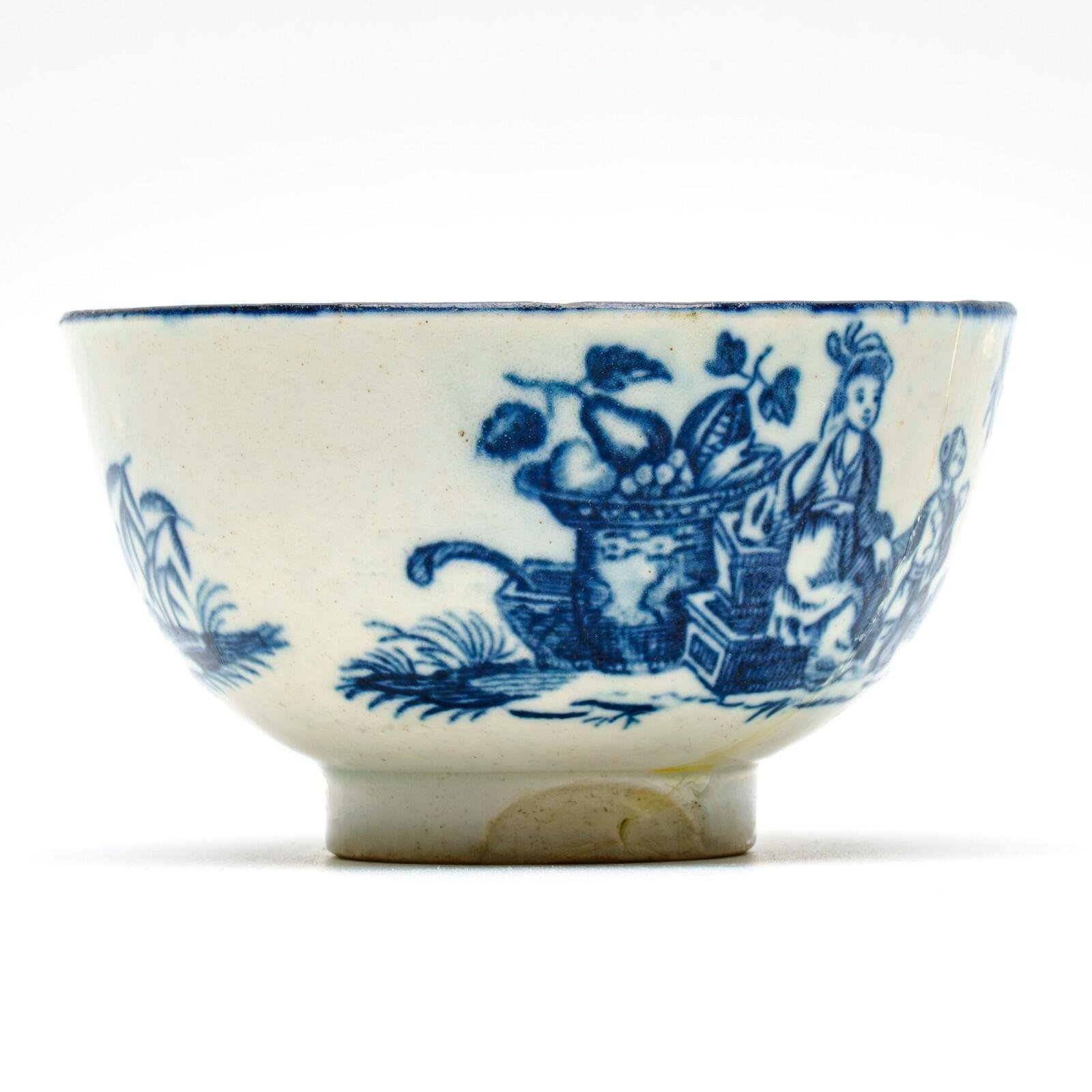 England Worcester Porcelain Bowl Cobalt Blue White Crescent Mark Dr Wall 18th C - Image 6