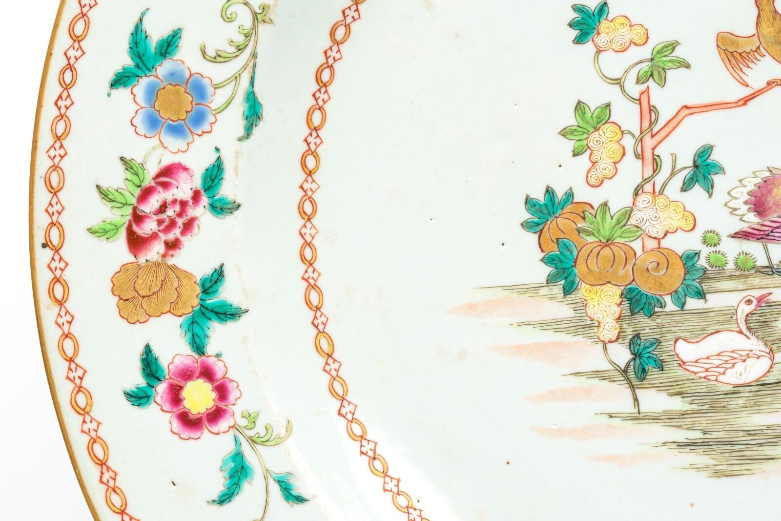 Chinese Qianlong Porcelain Charger Famille Rose Gilt European Aqua Bird Qing 18C - Image 5