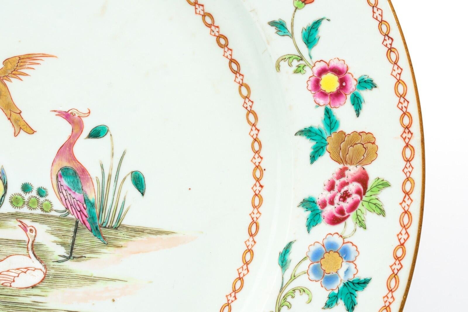 Chinese Qianlong Porcelain Charger Famille Rose Gilt European Aqua Bird Qing 18C - Image 6