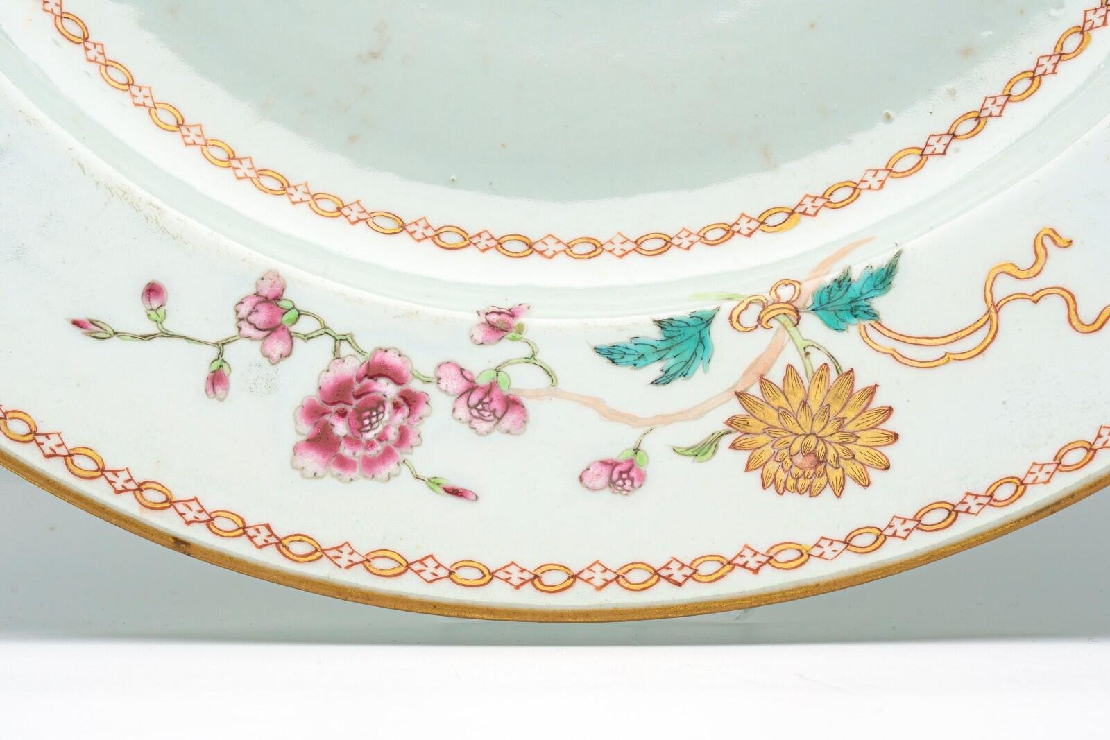 Chinese Qianlong Porcelain Charger Famille Rose Gilt European Aqua Bird Qing 18C - Image 7