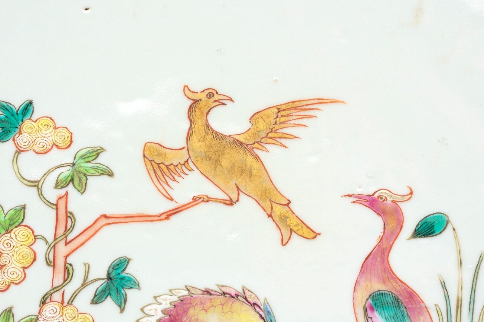 Chinese Qianlong Porcelain Charger Famille Rose Gilt European Aqua Bird Qing 18C - Image 8