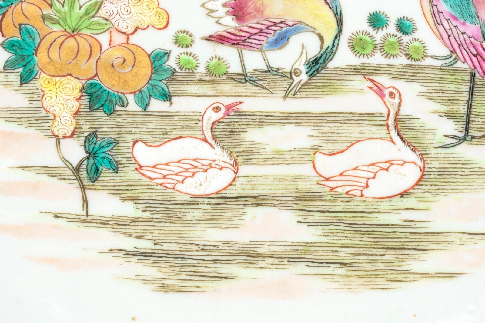 Chinese Qianlong Porcelain Charger Famille Rose Gilt European Aqua Bird Qing 18C - Image 9