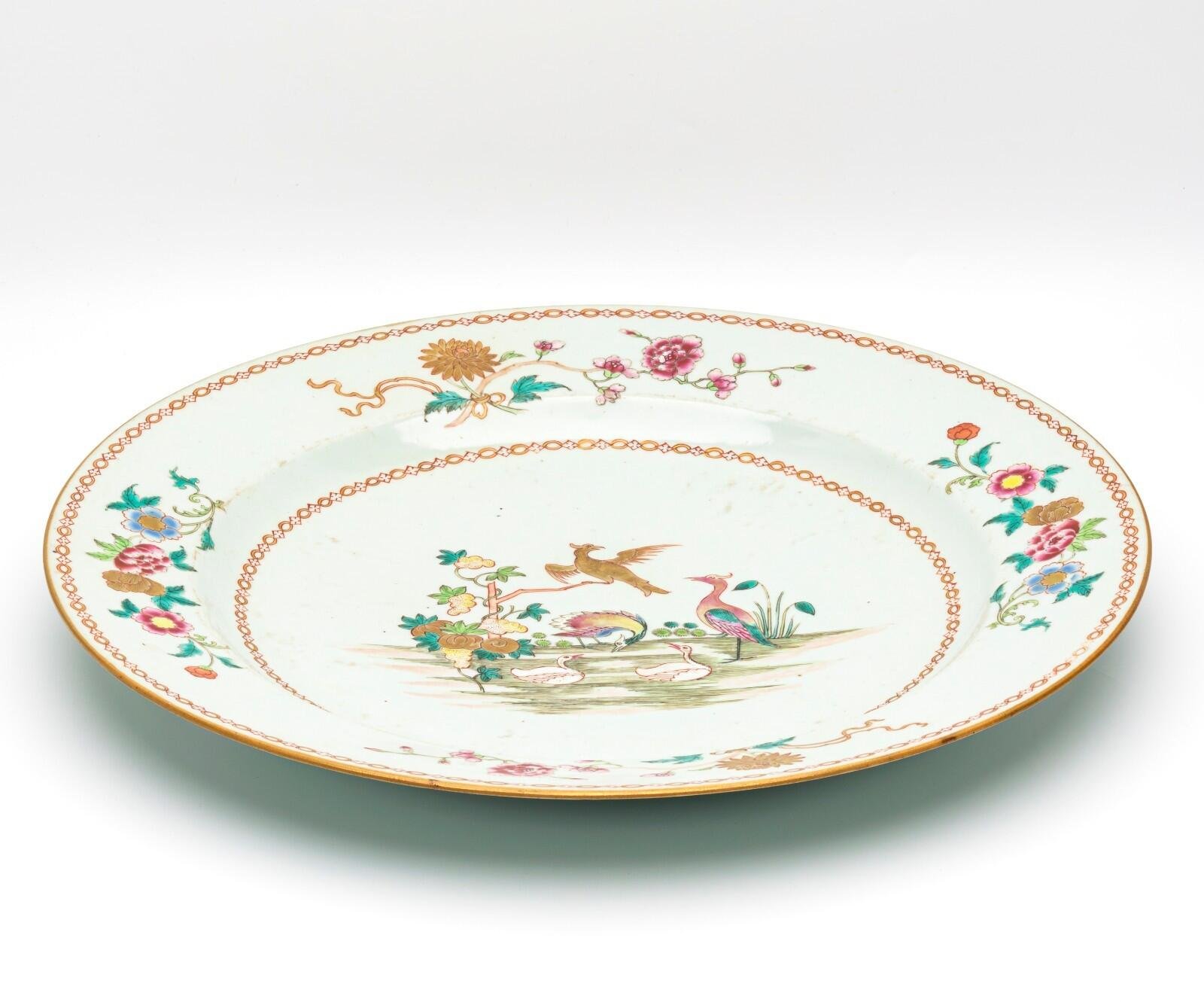 Chinese Qianlong Porcelain Charger Famille Rose Gilt European Aqua Bird Qing 18C - Image 12