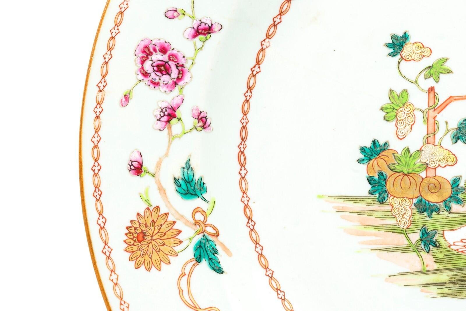 Chinese Qianlong Porcelain Charger Famille Rose Gilt European Aqua Bird Qing 18C - Image 4