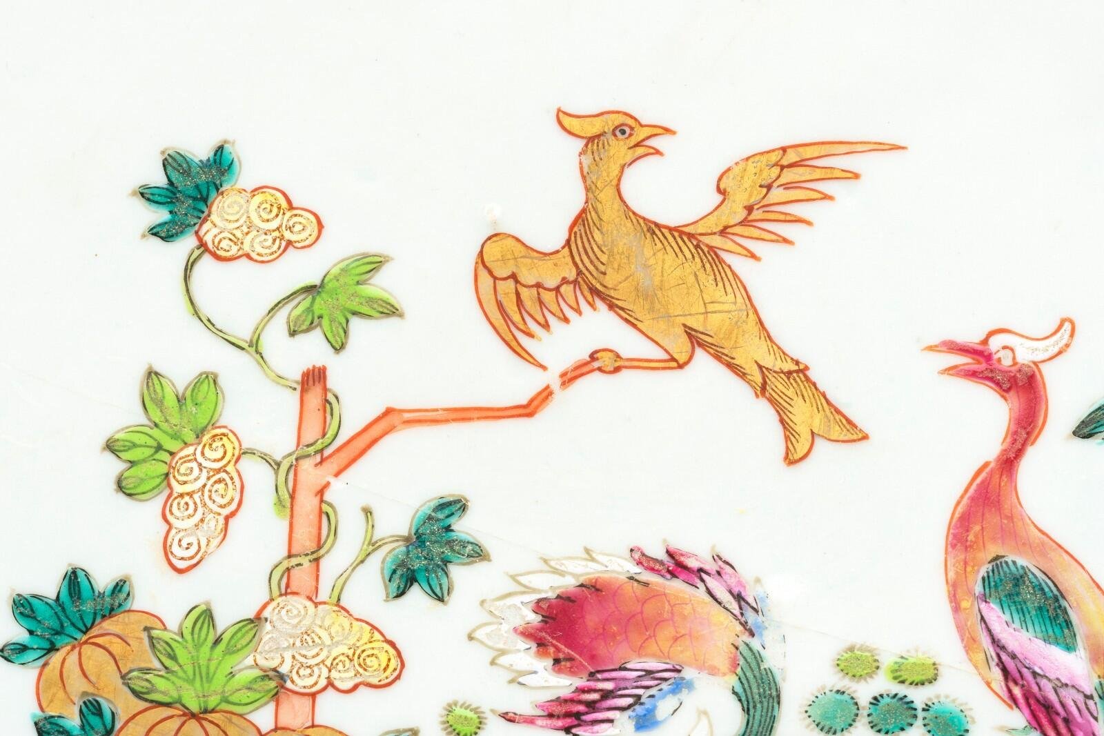 Chinese Qianlong Porcelain Charger Famille Rose Gilt European Aqua Bird Qing 18C - Image 7