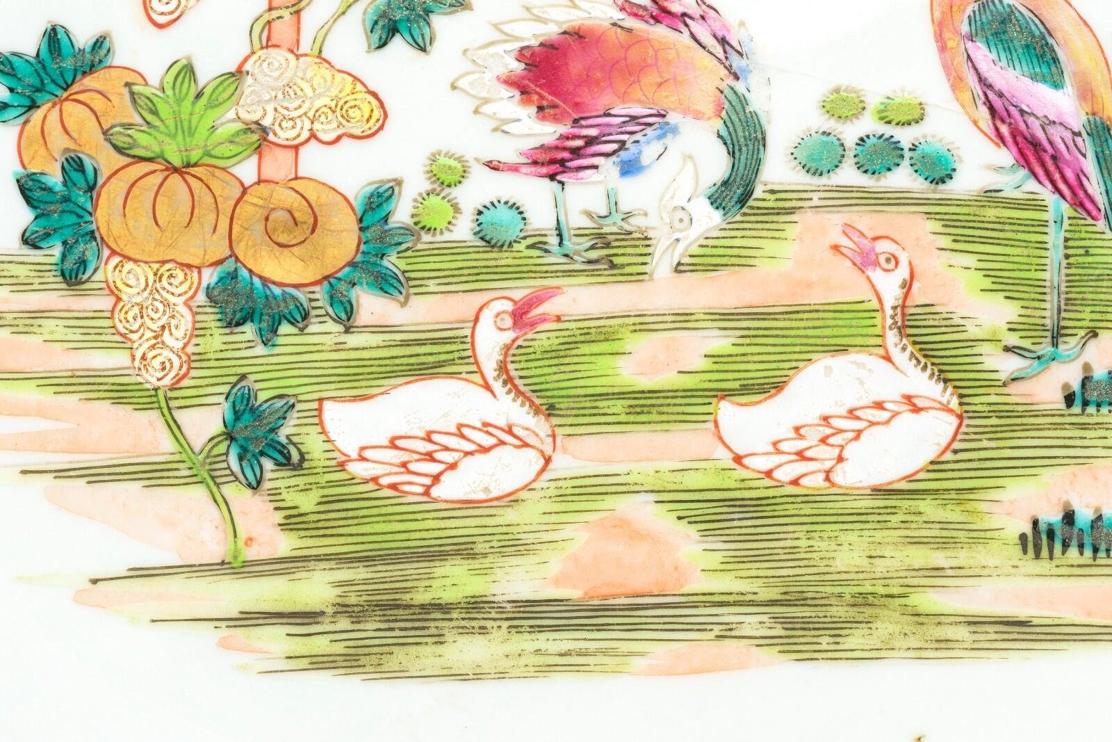 Chinese Qianlong Porcelain Charger Famille Rose Gilt European Aqua Bird Qing 18C - Image 9
