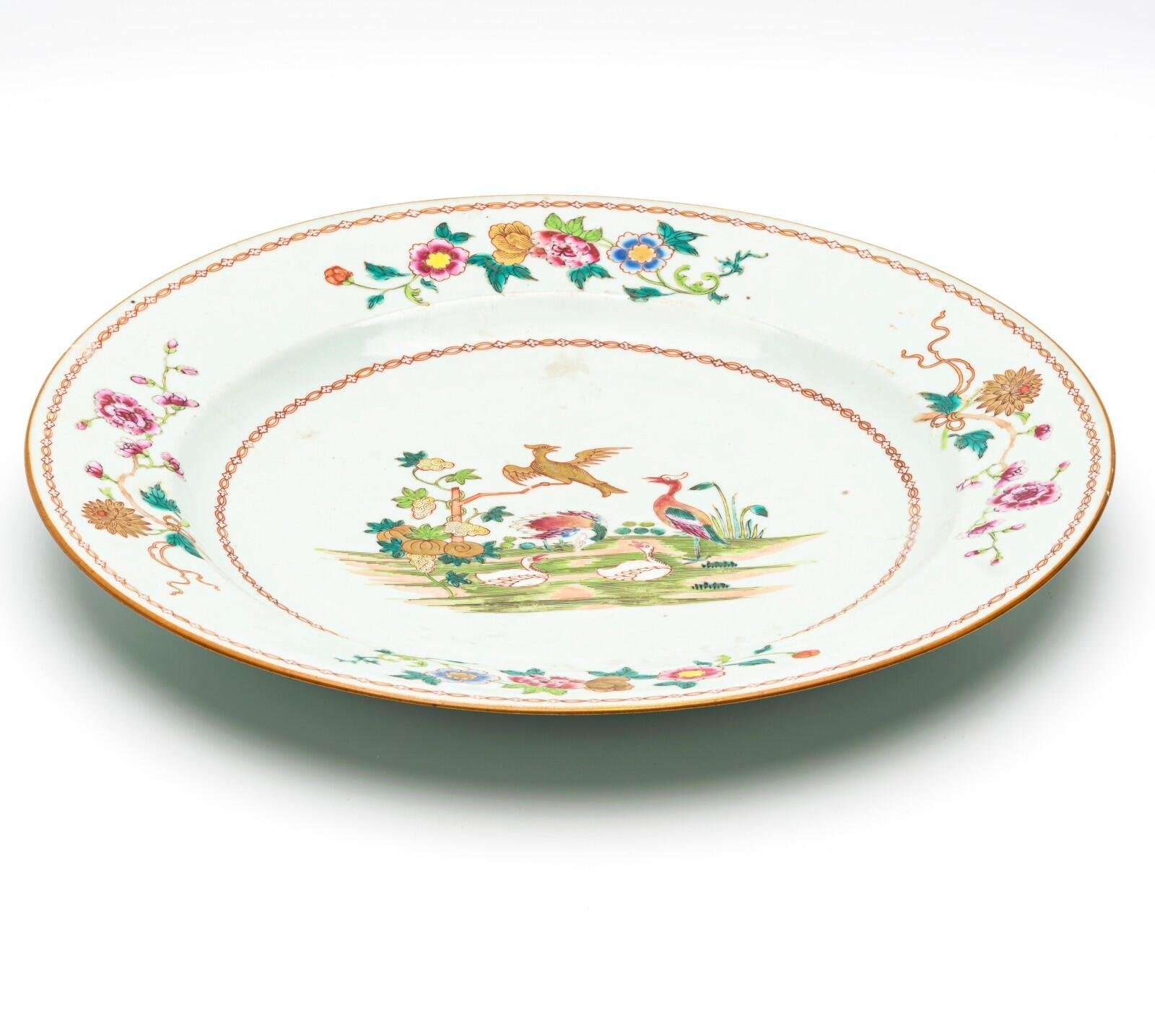 Chinese Qianlong Porcelain Charger Famille Rose Gilt European Aqua Bird Qing 18C - Image 11