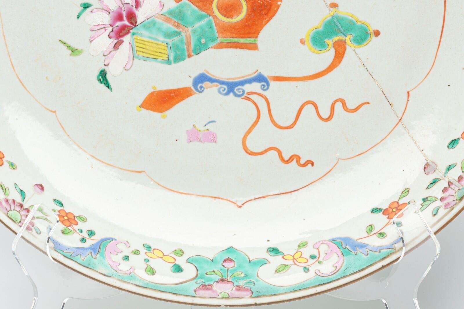 Chinese Porcelain Charger Qianlong Famille Rose Light Lime Enamel Gilt Qing 18C - Image 6