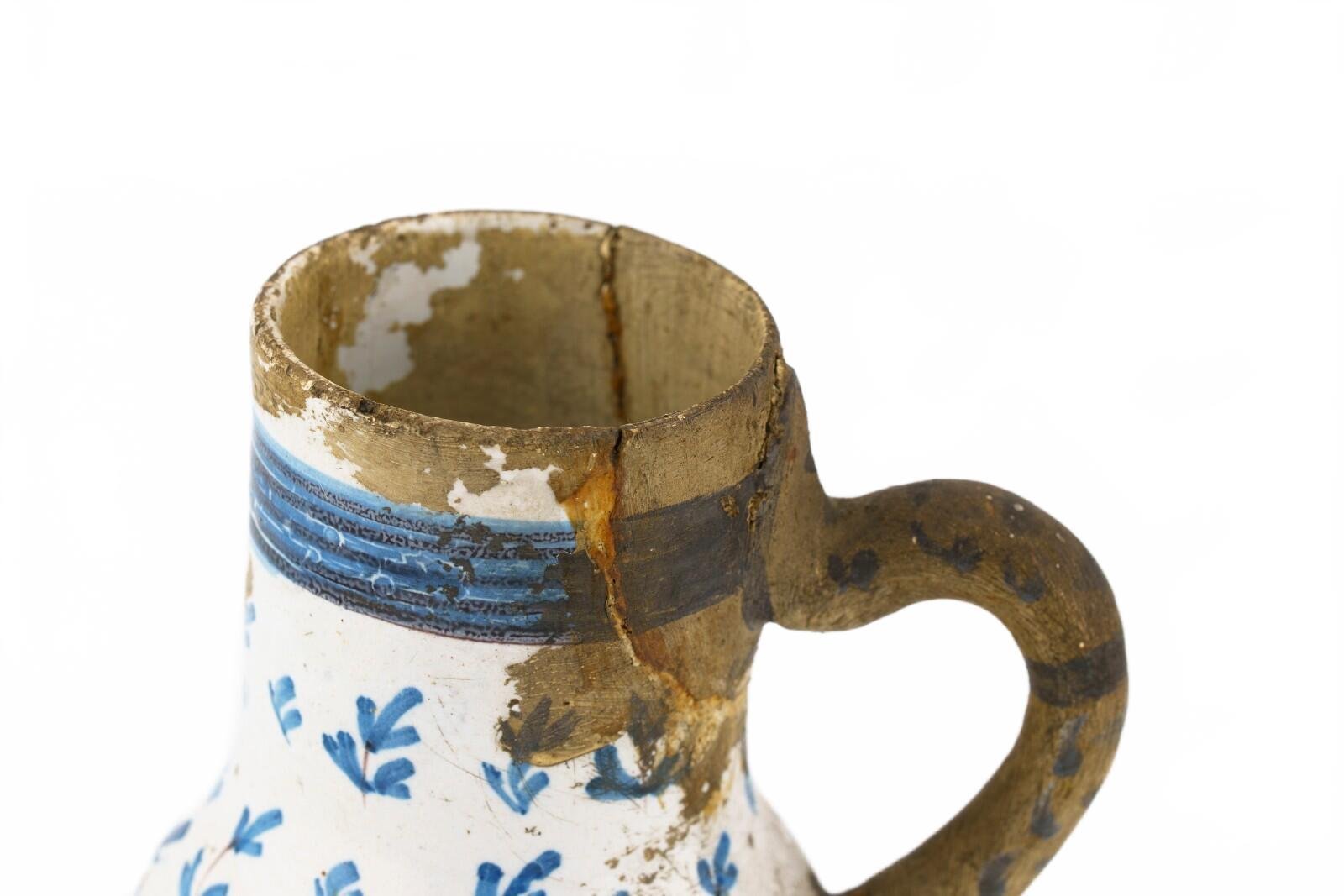 English Delft Ware Mug Jug Handle Blue White Salopian Pottery Floral 18th C. - Image 10