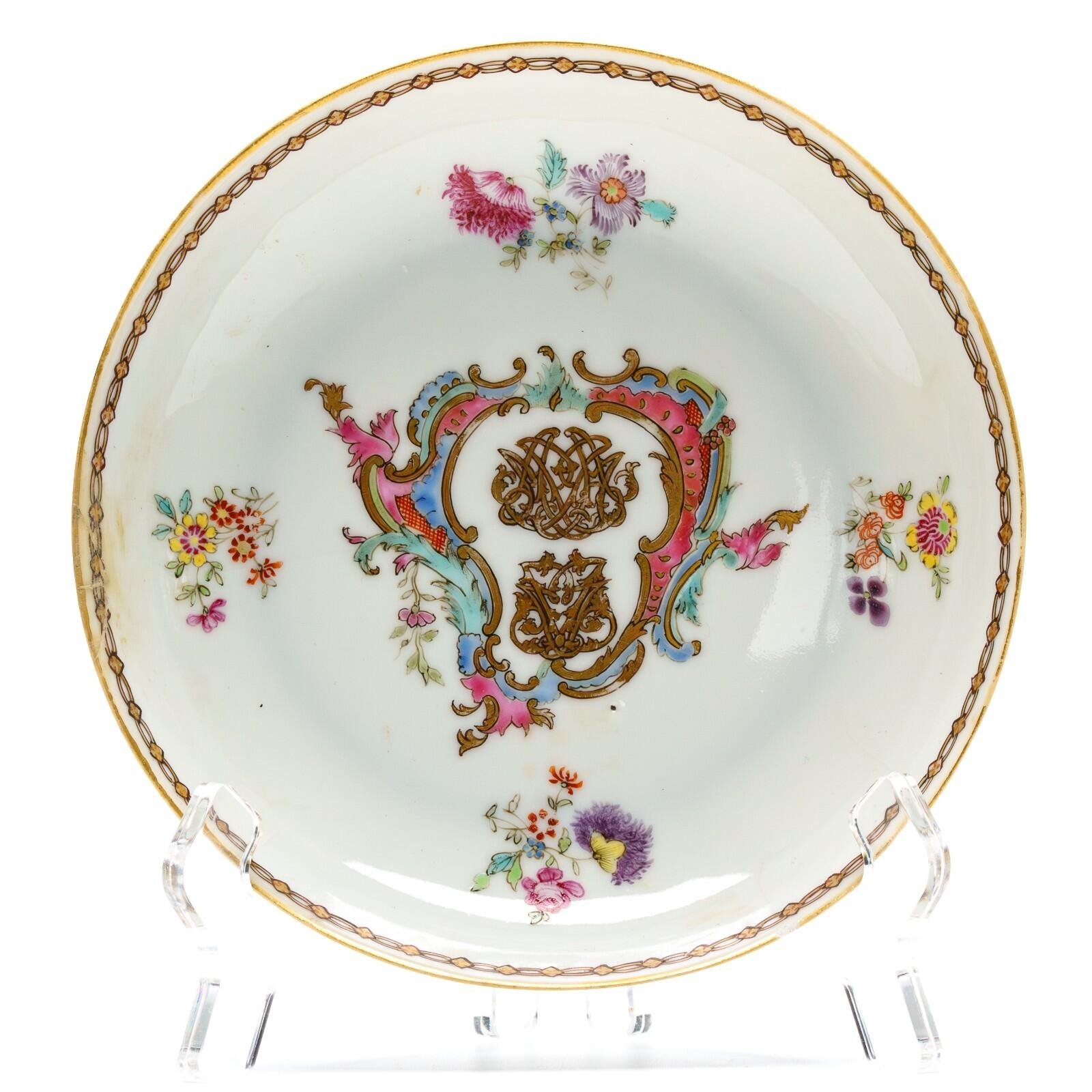 Chinese Porcelain Armorial Cup Saucer Gilt Cypher Initials Chain Qianlong 18C - Image 6