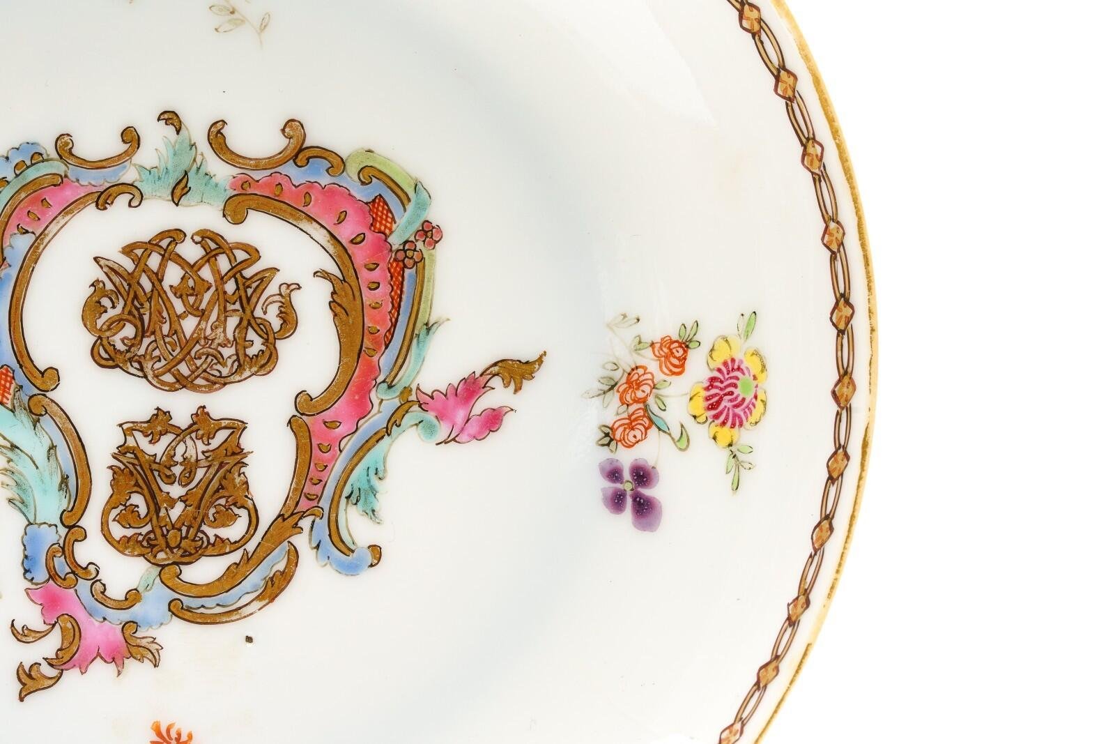 Chinese Porcelain Armorial Cup Saucer Gilt Cypher Initials Chain Qianlong 18C - Image 10