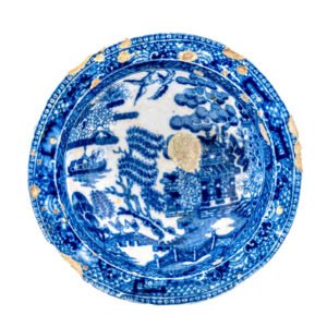 England Blue White Old Willow Pattern Porcelain Lid Cover Victorian 19th C