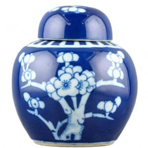 Chinese Republic Porcelain Ginger Jar Cover Blue White Prunus Flower Era 20th C.