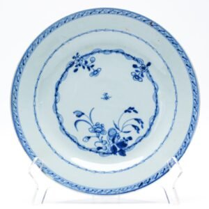 Chinese Porcelain Plate Blue White Peony Flower Plants Symbol Qianlong 18C