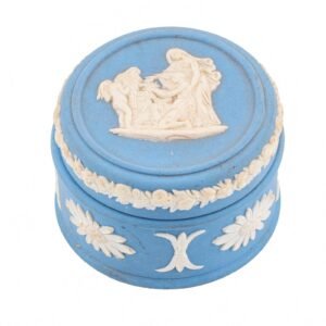 England Jasperware Box Cover Pottery Wedgwood Blue Classical Reliefs 20th C