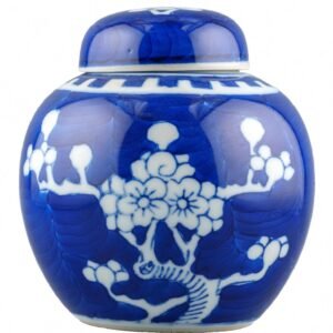 Chinese Porcelain Ginger Jar Cover Blue and White Prunus Hawthorn Marked 20th C