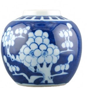 Chinese Republic Ginger Jar Porcelain Prunus Blue White Flower Period 20th C.