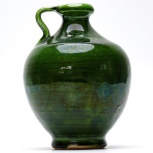 English Olive Oil Jug Green Glazed Terracotta Vessel Loop Handle Rustic 19C