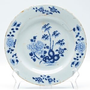 Chinese Porcelain Plate Blue White Peony Bamboo Marriage Symbol Qianlong 18C