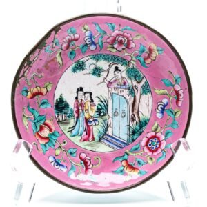 Chinese Saucer Rose Canton Enamel Romance of the Western Chamber Xixiang Ji 20C