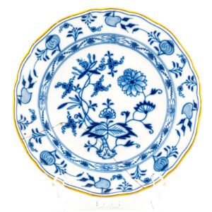 German Plate Meissen Porcelain Blue White Gilt Crossed Swords Mark 19th C