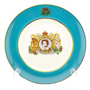 England Porcelain Plate Gilt Royal Pottery Silver Jubilee Queen Elizabeth II