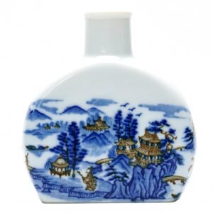 Japanese Porcelain Miniature Bottle Vase Blue Copper Red Printed Late Period 20C