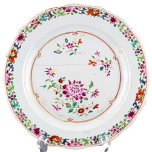 Chinese Qianlong Plate Famille Rose Gilt Porcelain Peony Qing Period 18th C.