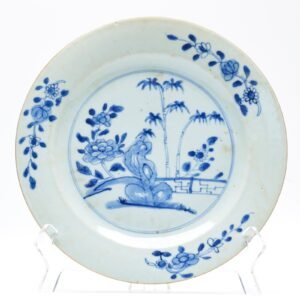 Chinese Porcelain Plate Blue White Peony Bamboo Marriage Symbol Qianlong 18C