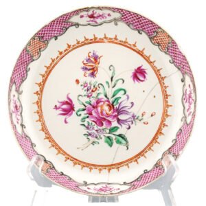Chinese Qianlong Porcelain Plate Famille Rose Peony Gilt Period 18th C