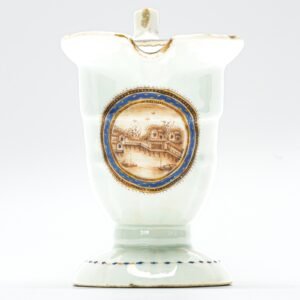 Chinese Export American Helmet Pitcher Sepia Shipyard Qianlong Blue Gilt 18C