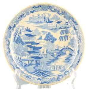 England Porcelain Plate Blue White Caughley Old Willow Regency 19th Century