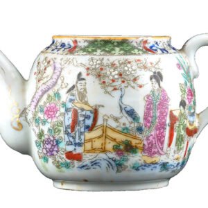 Japanese Porcelain Teapot Famille Rose Enamel Figure Period 20th Century