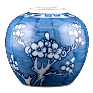 Chinese Porcelain Ginger Jar Blue White Prunus Qing Mark Republic 20th Century