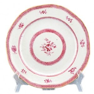 Chinese Qianlong Porcelain Plate Famille Puce Flower Peony Qing Period 18th C