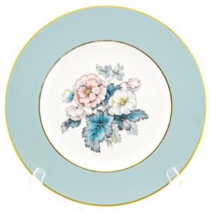 England Woodland Porcelain Plate Flower Turquoise Gilt Royal Worcester 20th C