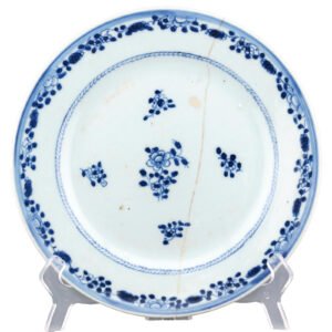 Chinese Qianlong Porcelain Plate Blue White Peony Scrolls Qing Period 18th C.