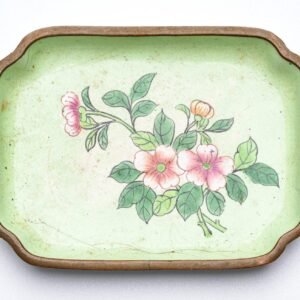 Chinese Pin Tray Canton Enamel Flower Subject Lime Green Famille Rose Mid 20C