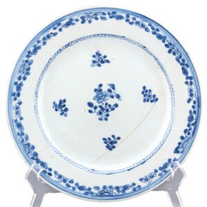 Chinese Qianlong Porcelain Plate Blue White Peony Scrolls Qing Period 18th C.