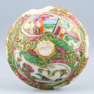 Chinese Canton Mandarin Porcelain Cover for Vase Gilts Qing Era 19th Cen