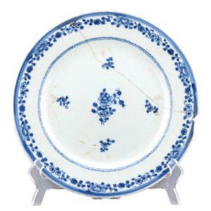 Chinese Qianlong Porcelain Plate Blue White Peony Scrolls Qing Period 18th C.