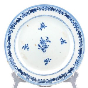 Chinese Qianlong Porcelain Plate Blue White Flower Peony Qing Period 18th C.